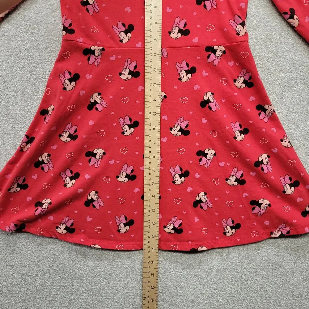 Disney Minnie Mouse Girls Size Medium 7/8 Red Pink Long Sleeve Skater Dress